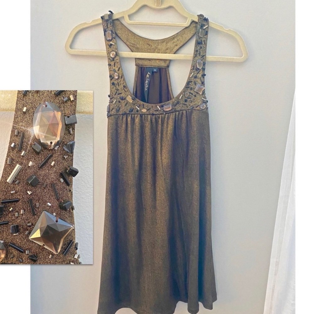 Metallic Gold Beaded Mini Dress Size Small